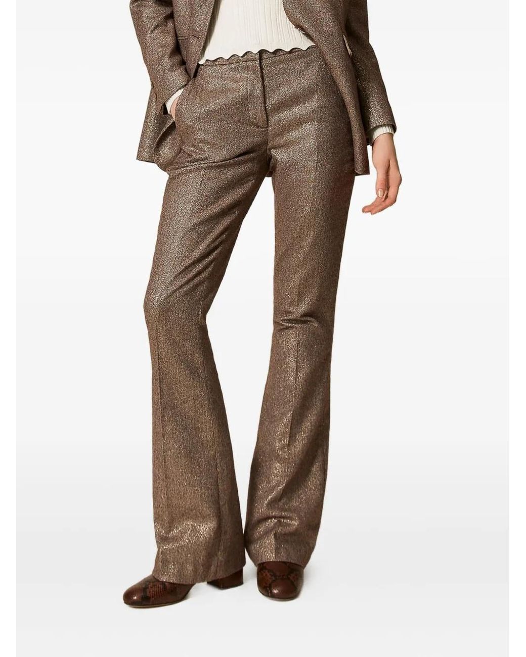 Twinset Gray Lurex Flared-Leg Trousers