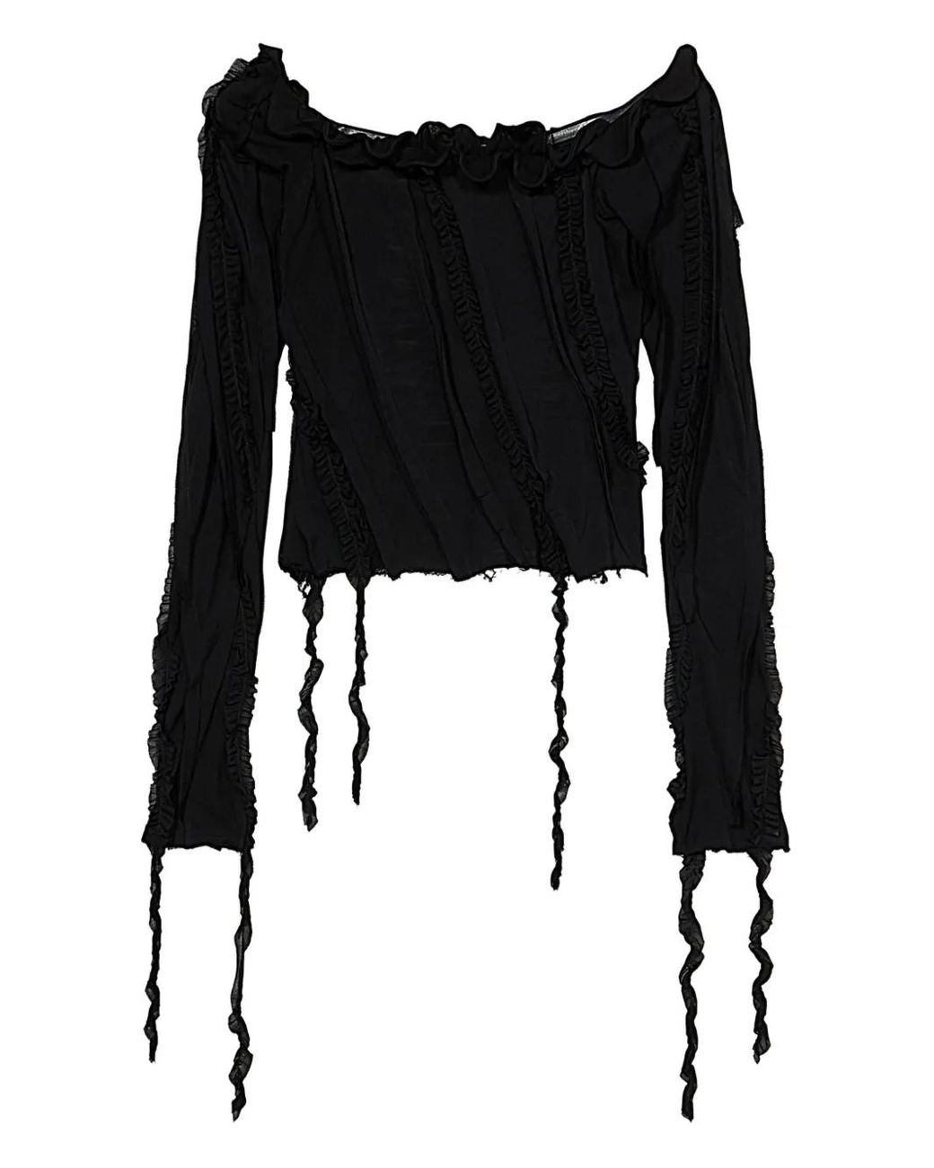 Blumarine Black Off-Shoulder Ruffled Top
