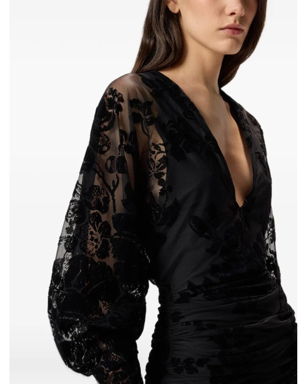 Pinko Black Mini Dress With Textured Floral Pattern