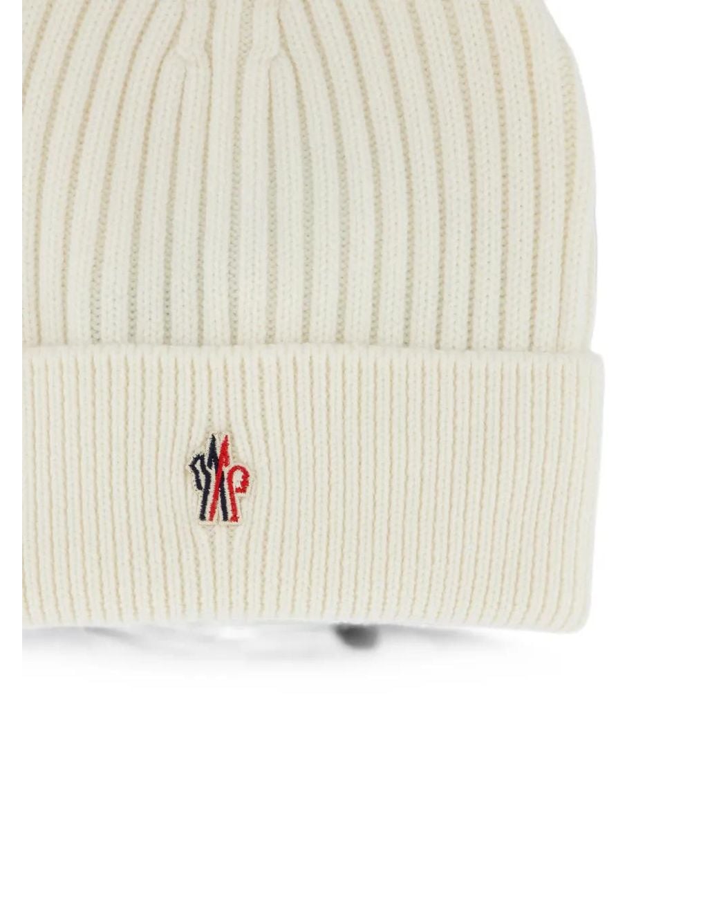 Moncler White Ribbed-Knit Beanie Hat for men