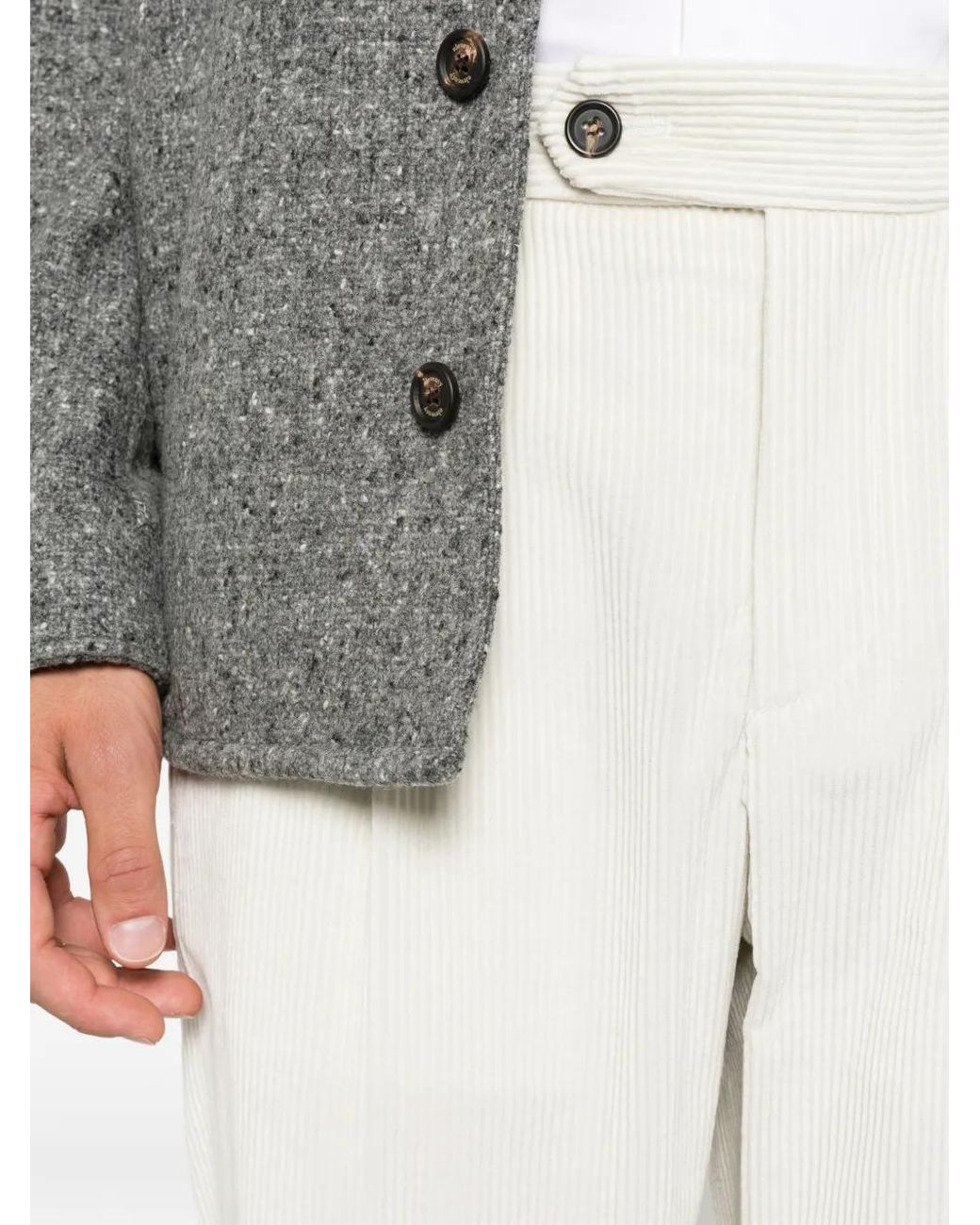 Eleventy White Pleated Corduroy Trousers for men