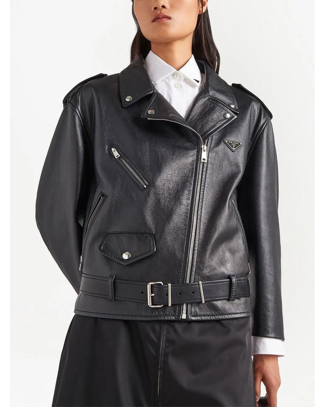 Prada Black Nappa Leather Biker Jacket
