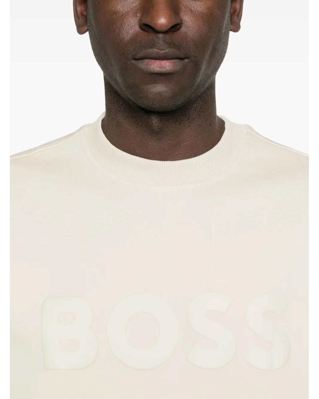 Boss White Tonal-Logo Sweatshirt for men