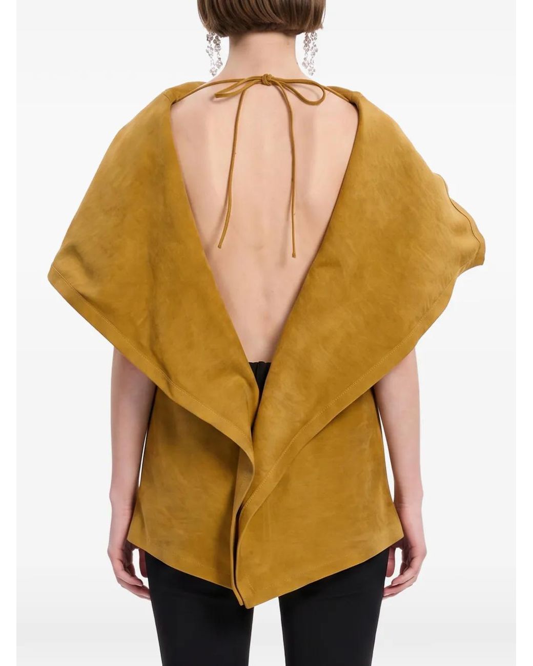 Magda Butrym Yellow Ruffled-Trim Tie-Fastening Top