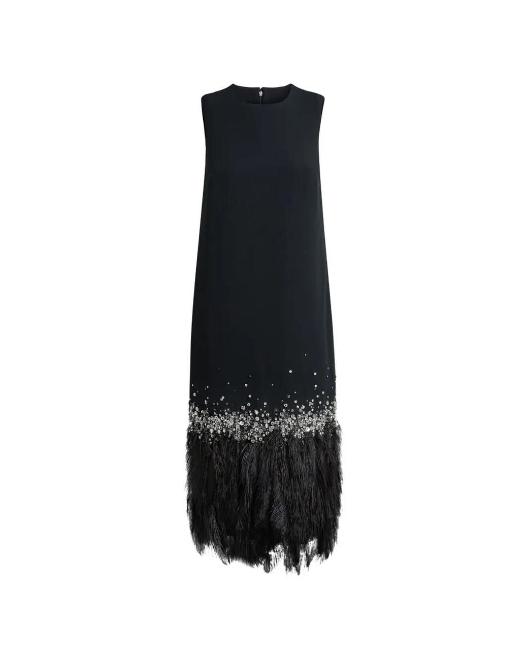 Safiyaa Black Crystal-Embellished Feather-Trim Midi Dress