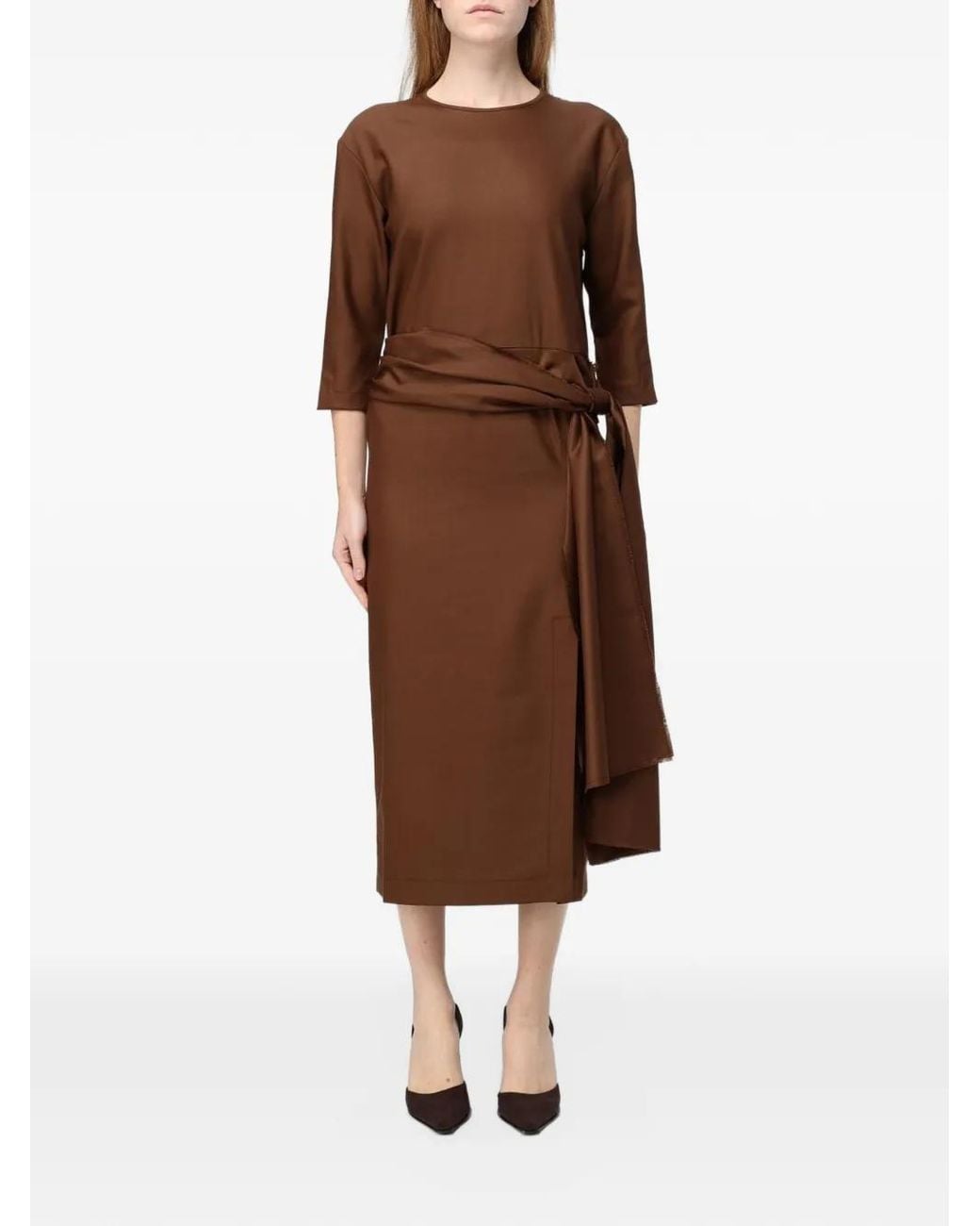 CRI.DA Brown Gertrude Self-Tie Midi Dress