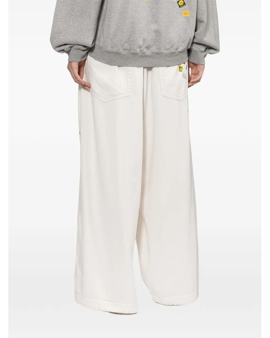 Maison Mihara Yasuhiro White Price-Tag Printed Wide-Leg Jeans