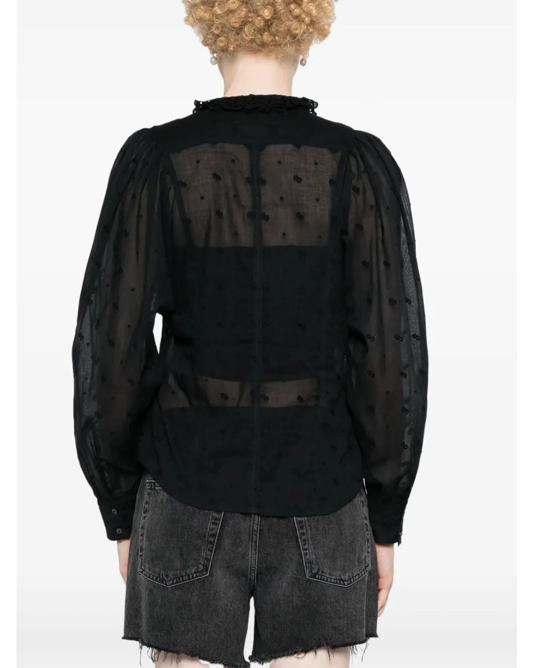 Isabel Marant Black Terzali Floral-Embroidered Blouse