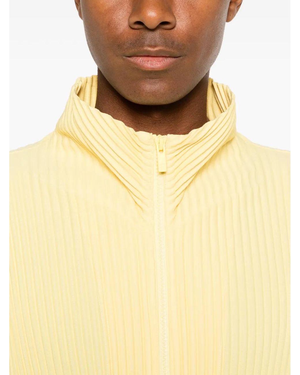 Homme Plissé Issey Miyake Yellow Pleated Half-Zip T-Shirt for men