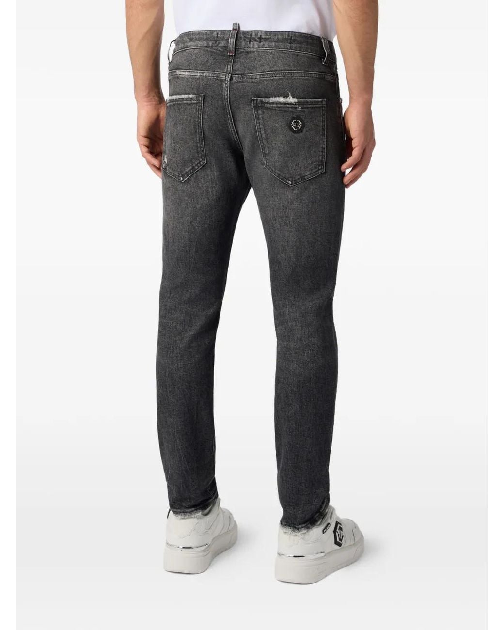 Philipp Plein Black Distressed Skinny-Fit Jeans for men