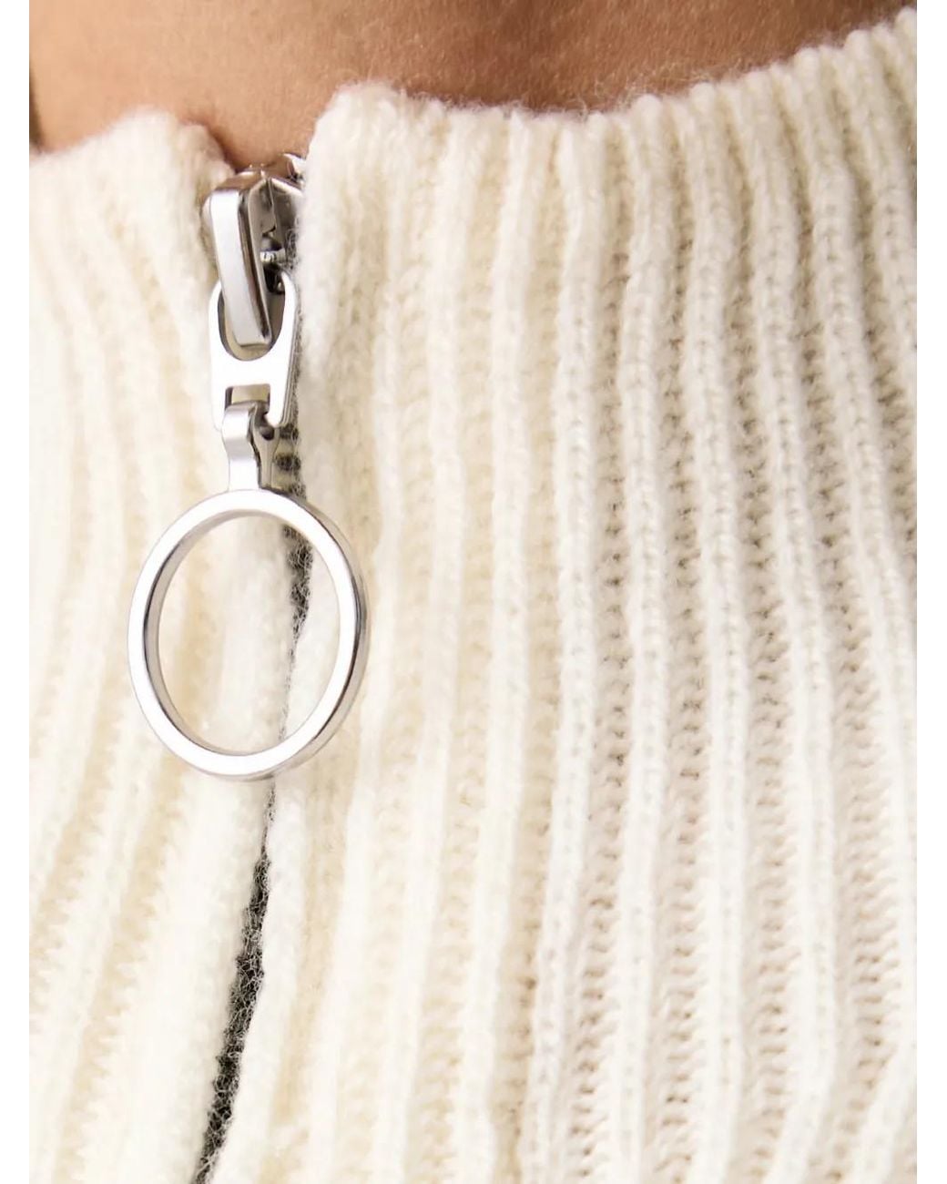 Marc O' Polo White Ribbed-Knit Zip-Up Sweater