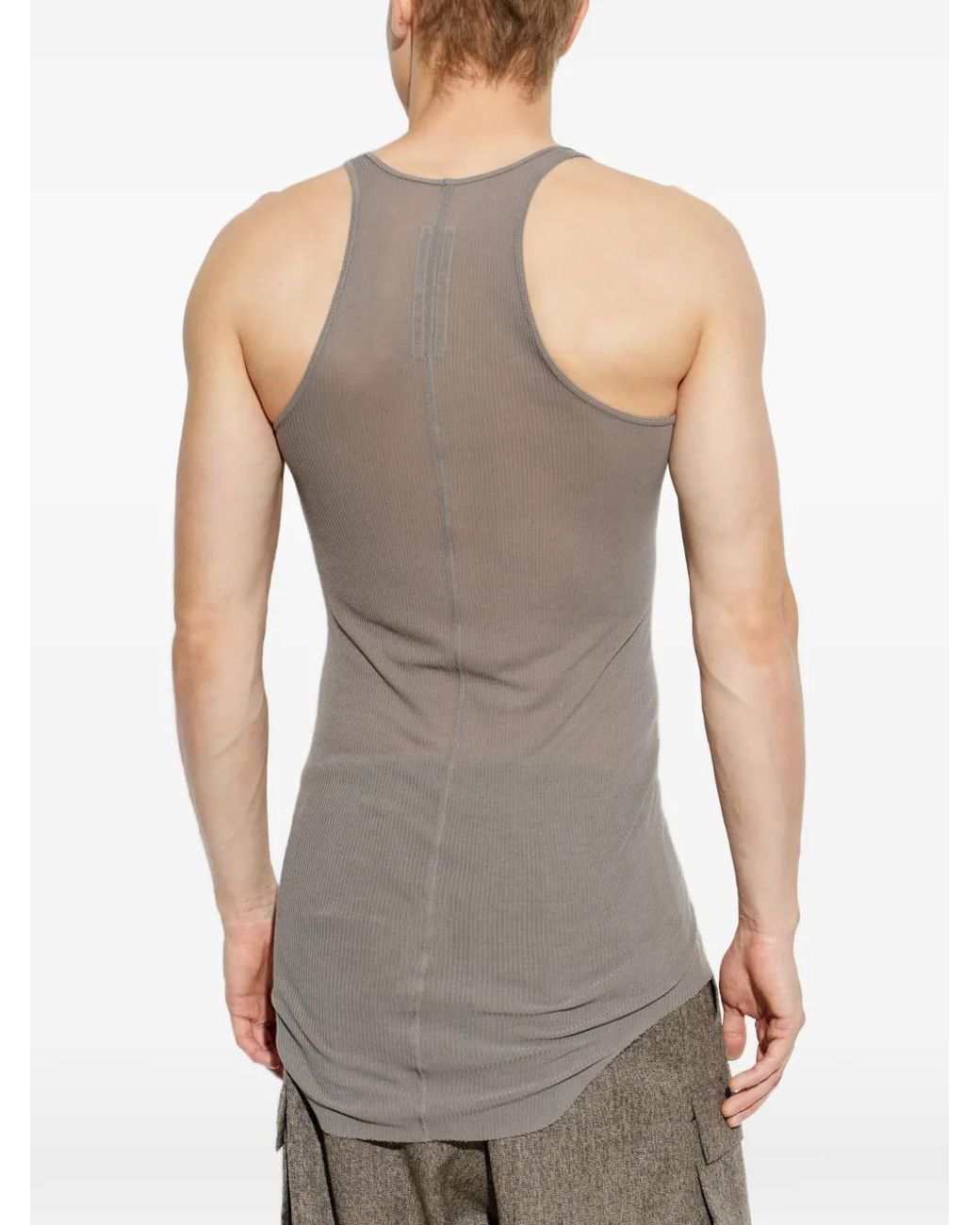 Rick Owens Gray T-Shirt Côtelé À Ourlet Incurvé for men