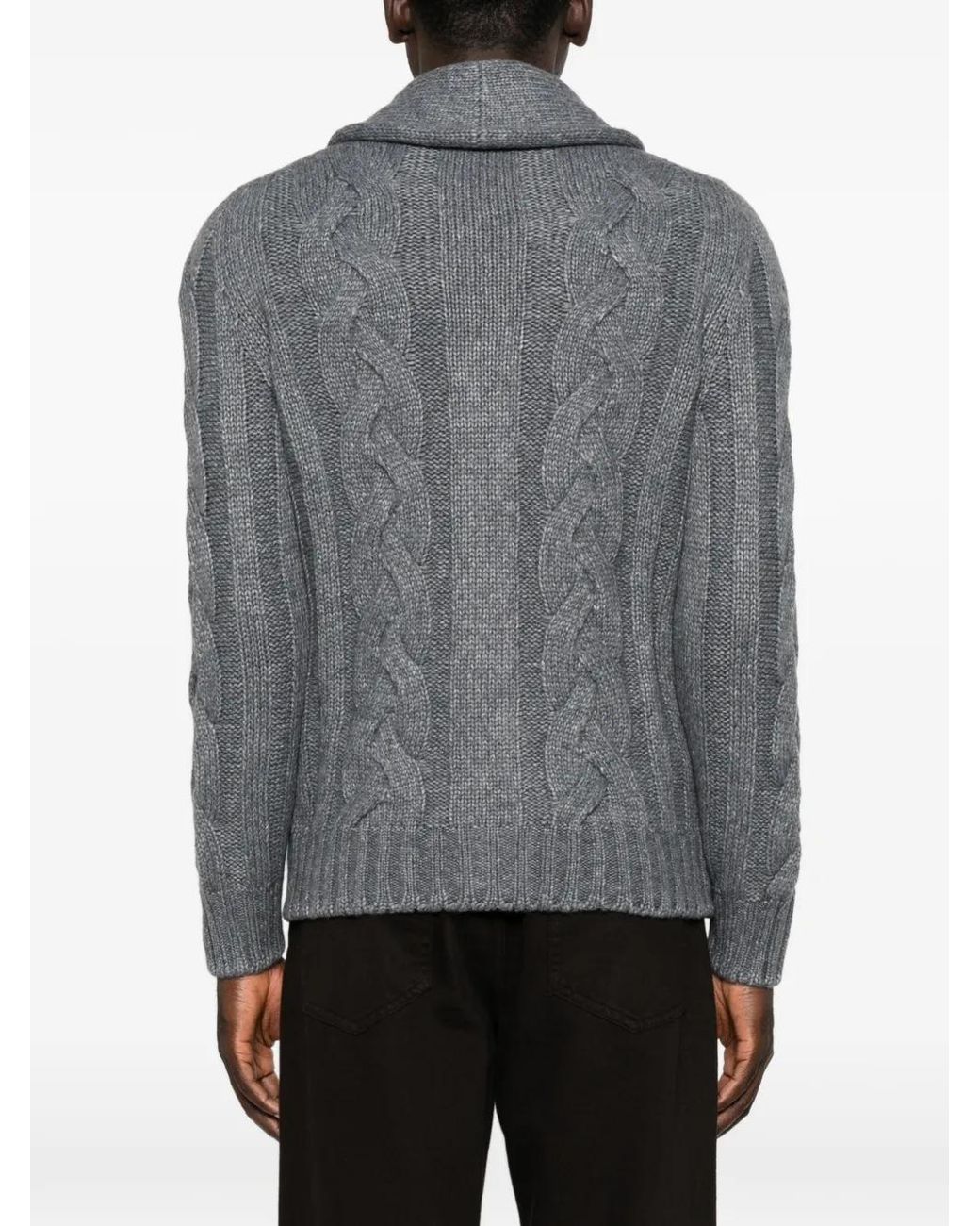 Gran Sasso Gray Cable-Knit Shawl-Collar Cardigan for men