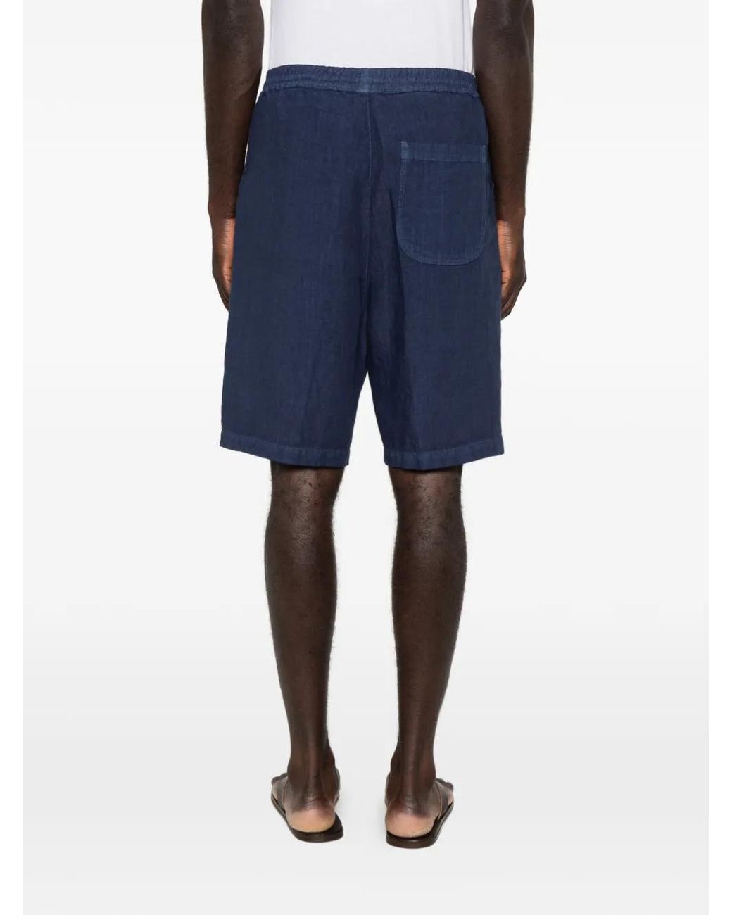120% Lino Blue Drawstring-Waist Shorts for men