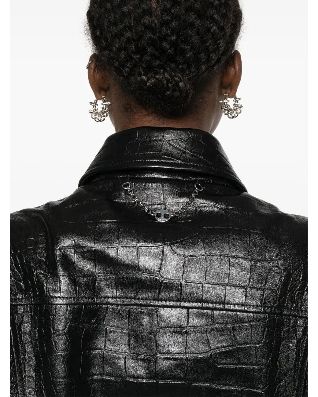 Rabanne Black Crocodile-Embossed Leather Jacket