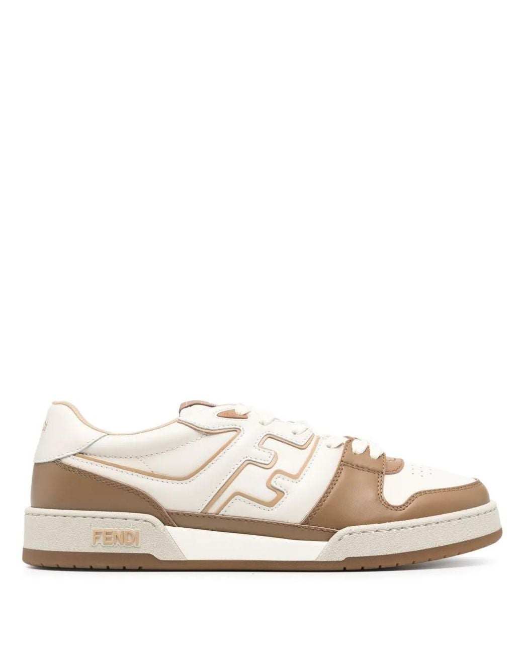 Fendi Brown Match Ff-Appliqué Leather Sneakers for men