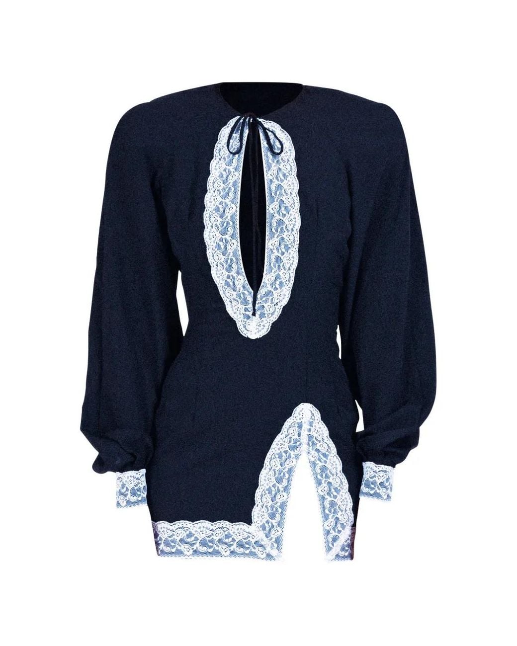 ROWEN ROSE Blue Lace-Trim Keyhole-Detail Dress