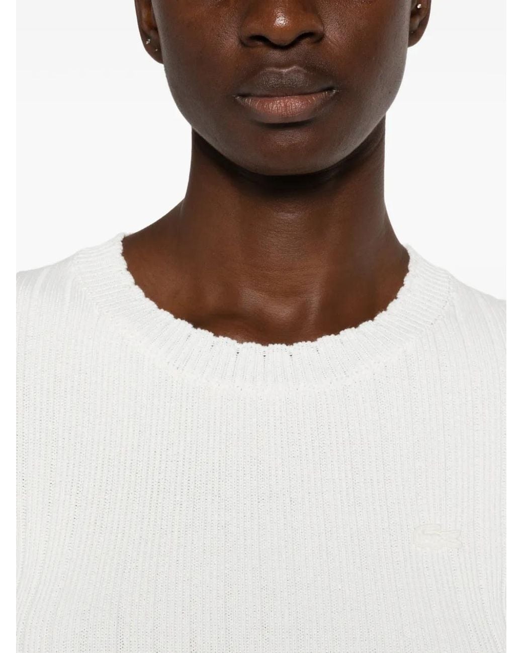 Lacoste White Gerippter Strickpullover