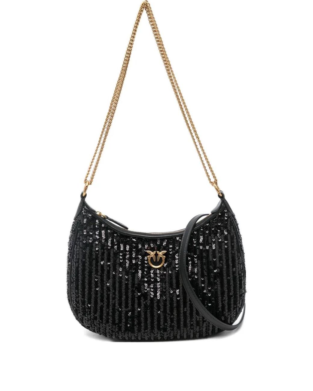 Pinko Black Mini Half Moon Sequinned Shoulder Bag