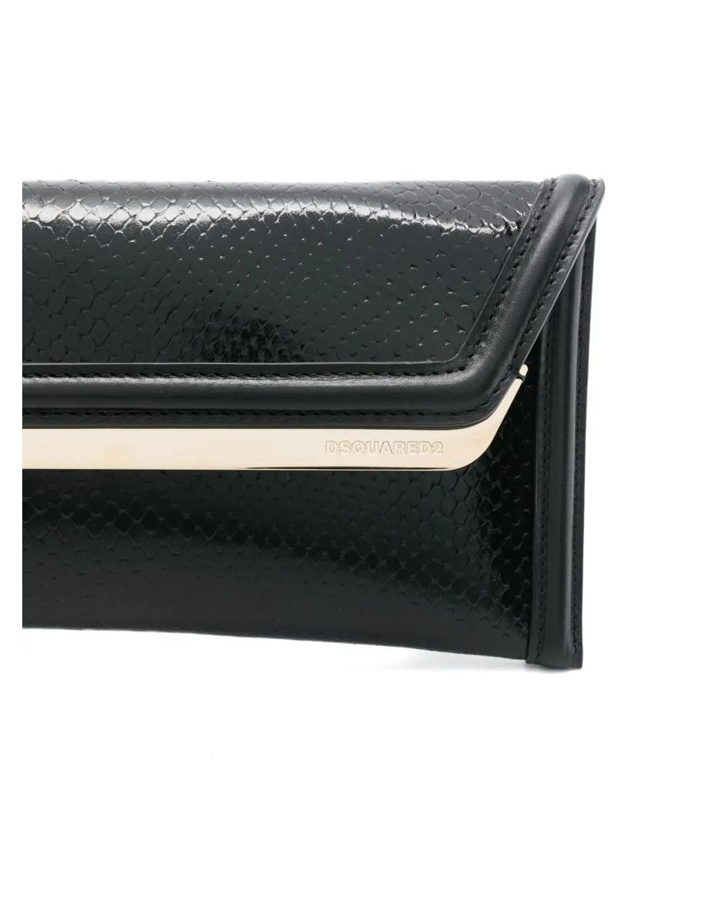 DSquared² Black Metallic-Trim Leather Clutch Bag