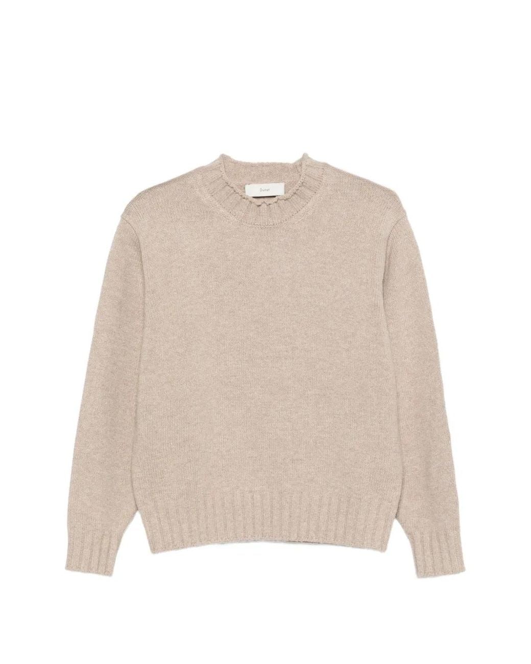 DUNST Natural Distressed-Edge Ribbed-Trim Sweater
