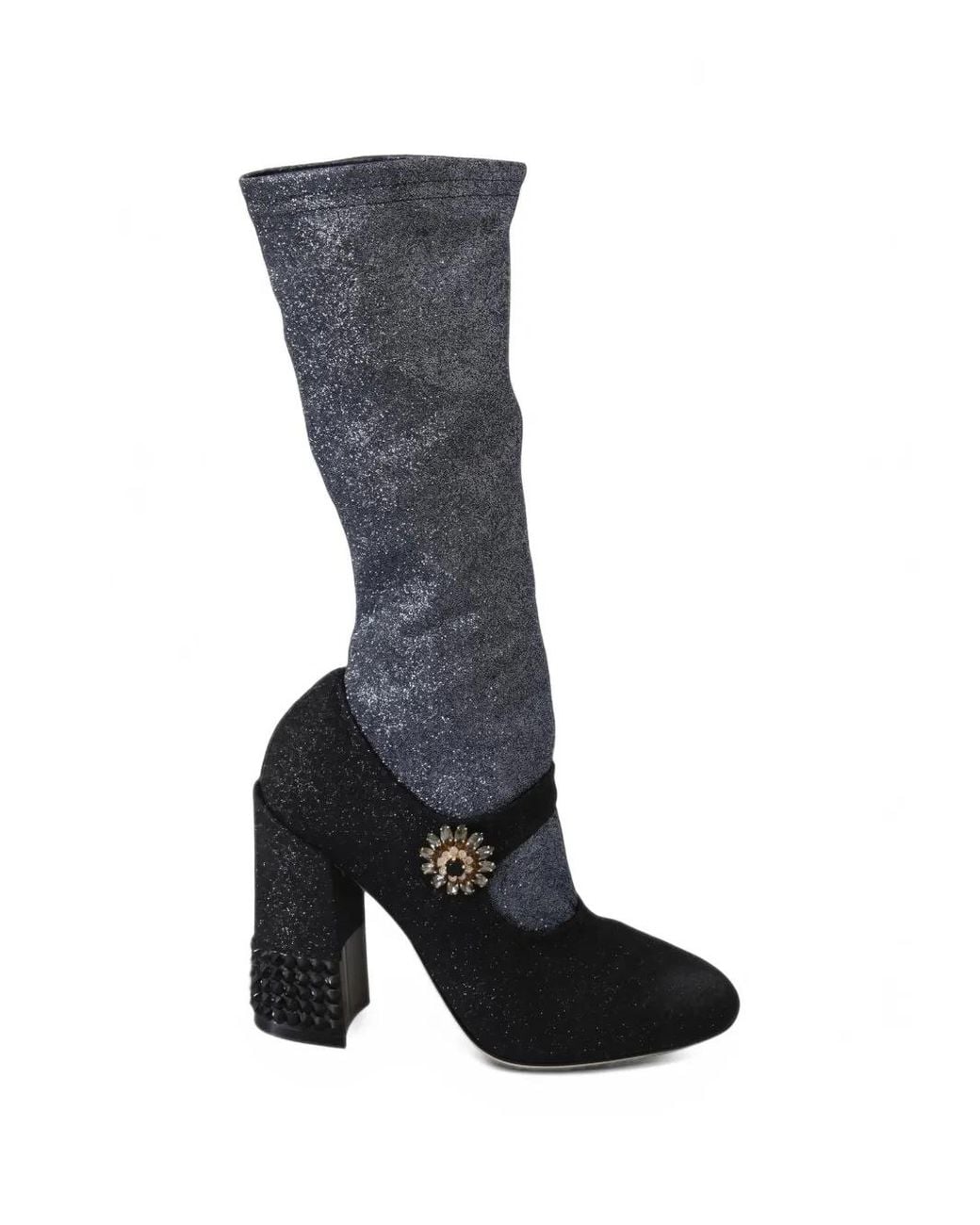 Dolce & Gabbana Black Glitter-Effect Crystal-Embellished Boots