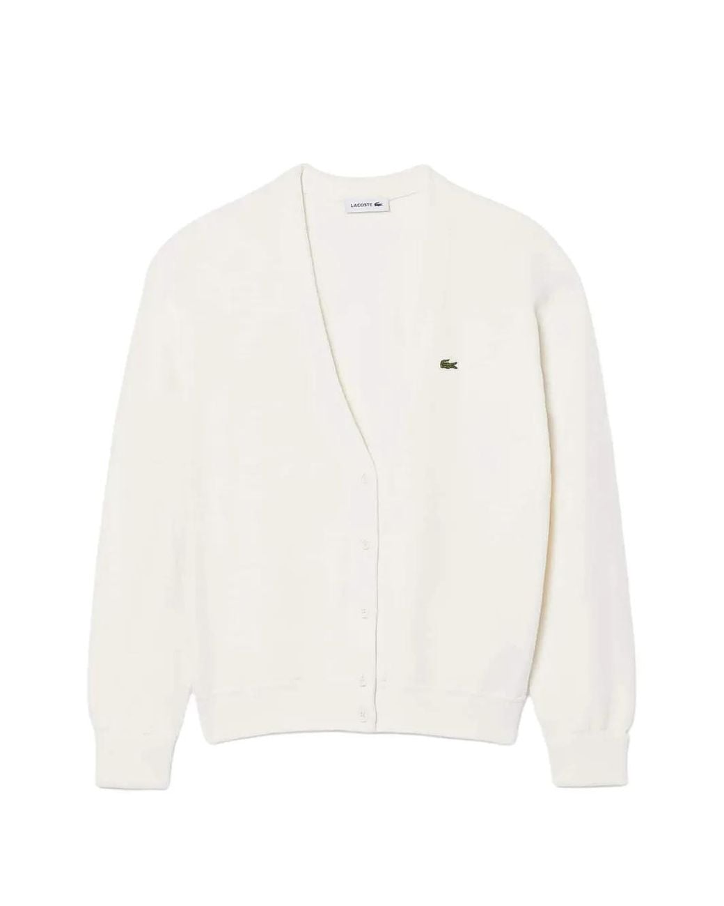 Lacoste White Moss-Stitch V-Neck Cardigan