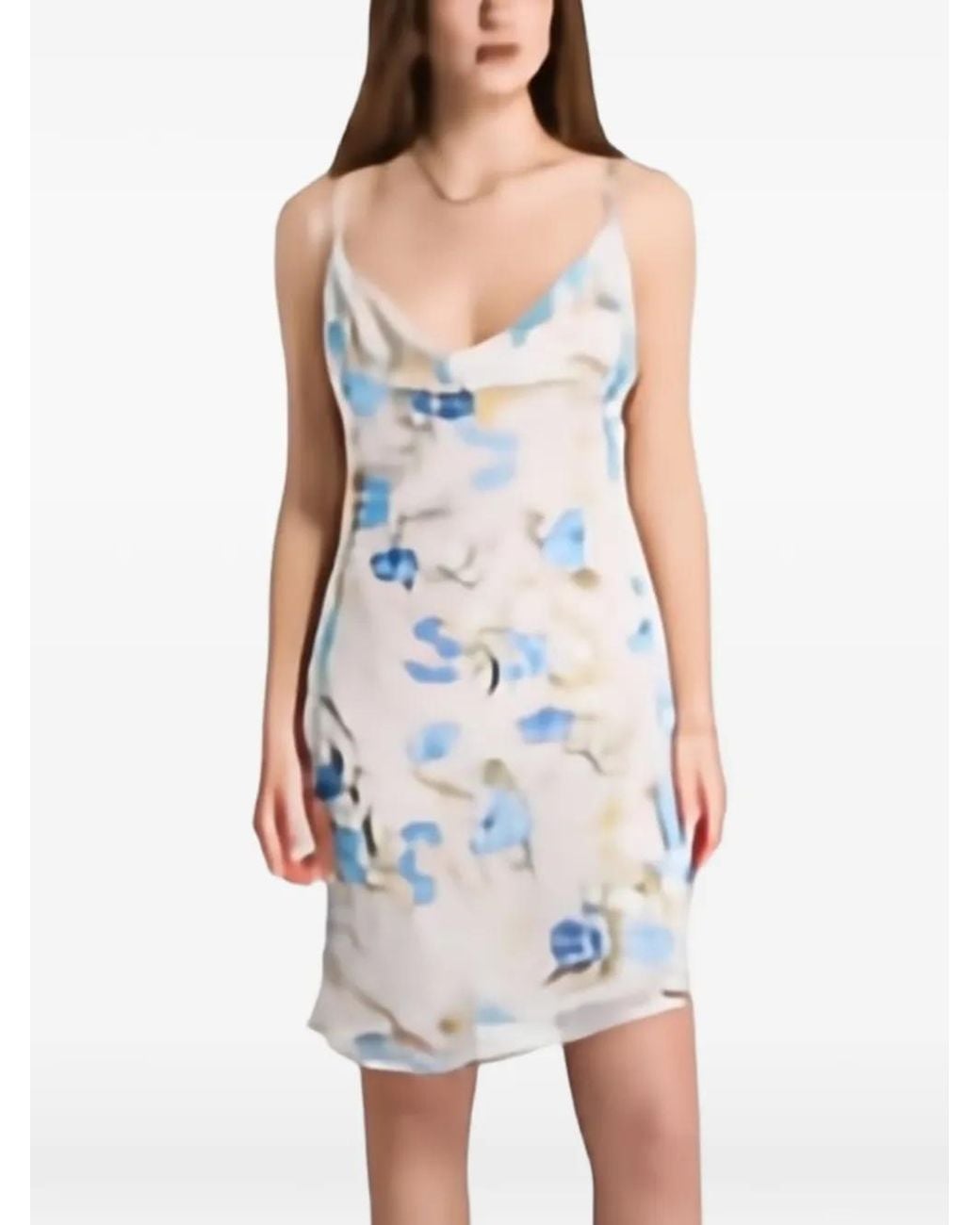 Guess Blue Floral-Print Slip Dress