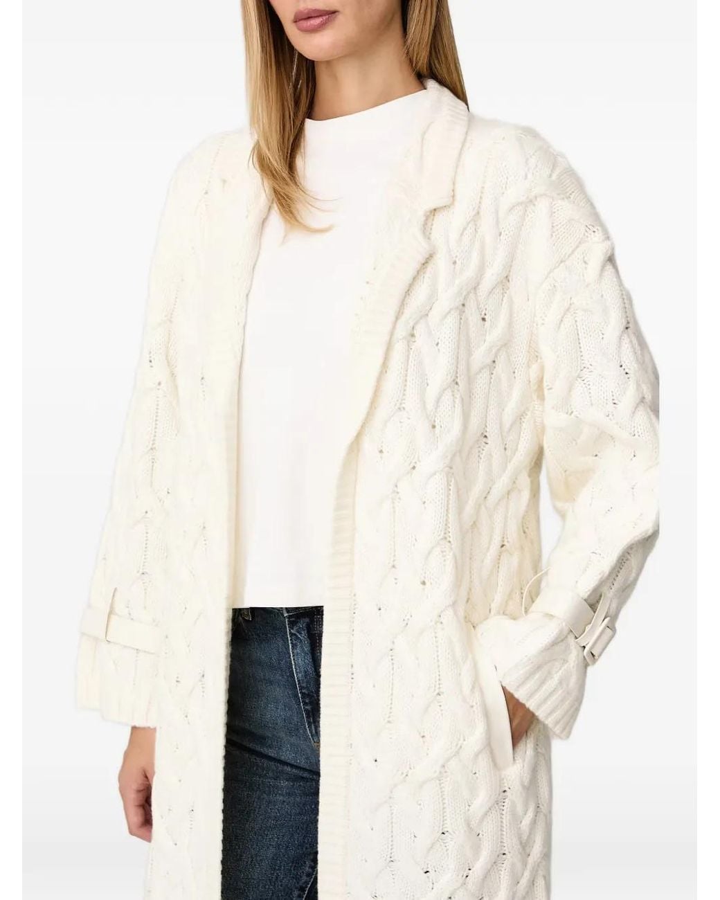 Fracomina Natural Cable-Knit Buckled-Cuff Cardigan