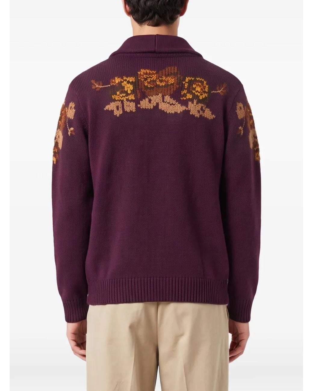 BAZISZT Red Cardigan Nissan À Fleurs En Intarsia for men