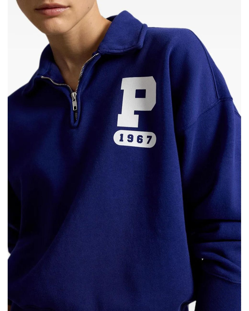 Polo Ralph Lauren Blue “P” Logo Slub-Fleece Quarter-Zip Sweatshirt
