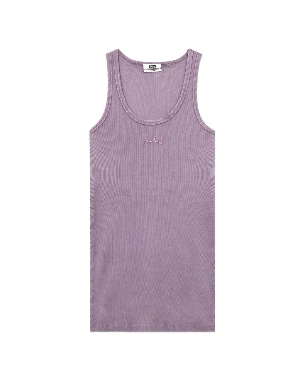 Gcds Purple Ribbed-Knit Log-Detail Mini Dress