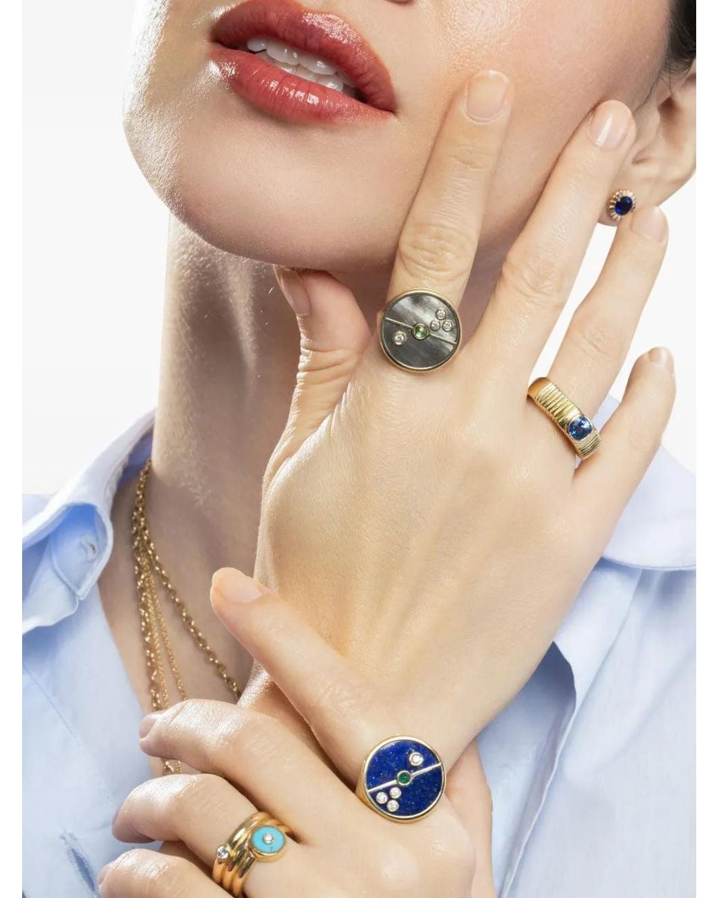 Retrouvai Metallic Ring Mit Saphir