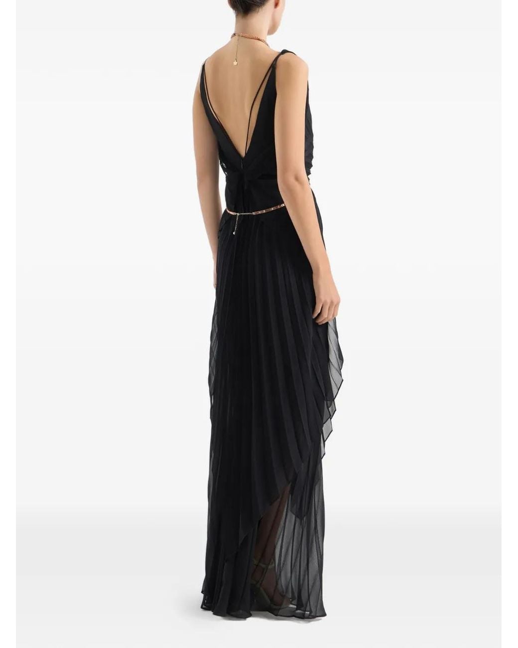 Genny Black Pleated V-Neck Dress