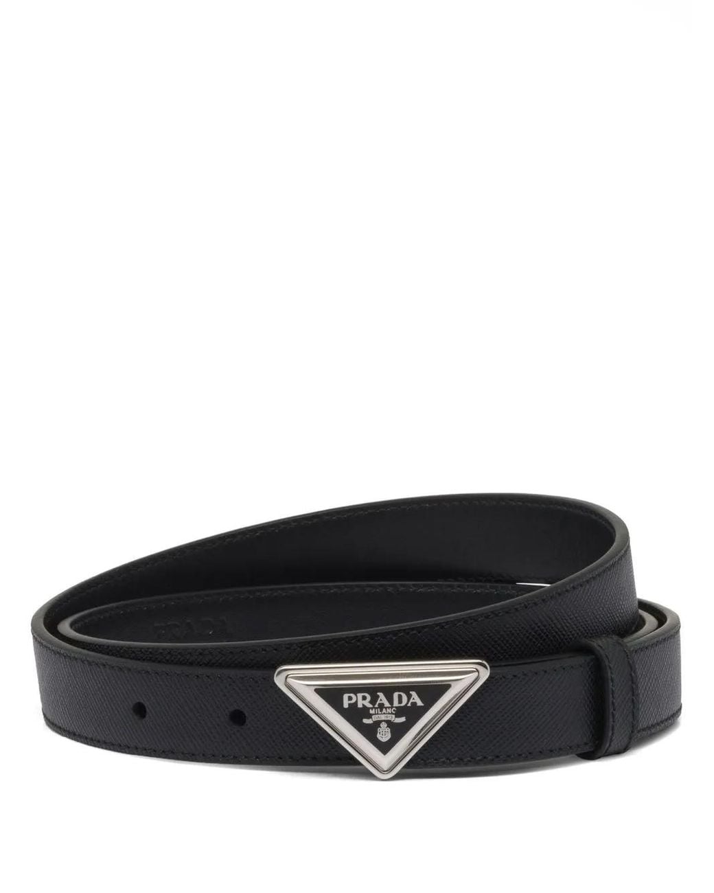 Prada Black Logo-Buckle Saffiano Leather Belt