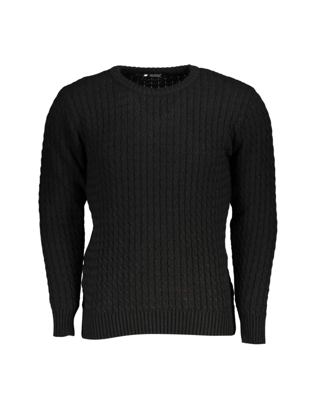 U.S. Grand Black Cable-Knit Elbow-Patch Sweater for men