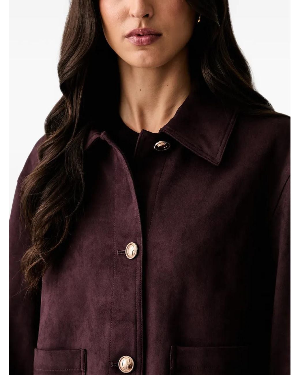 Guess Red Suede-Effect Logo-Patch Jacket