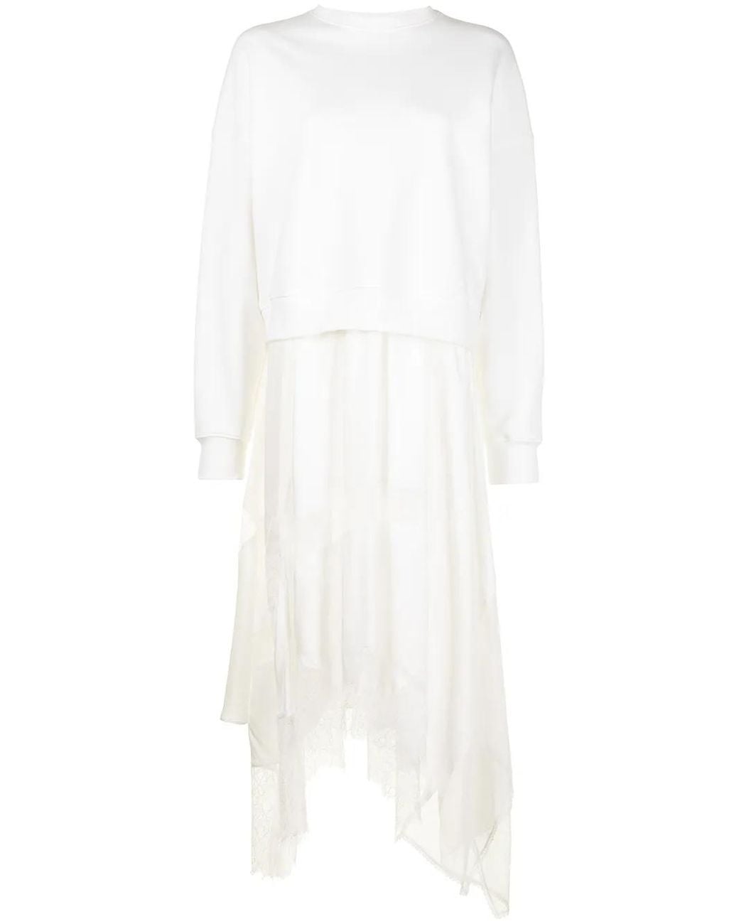 Goen.J White Sweatshirt-Layered Lace Dress