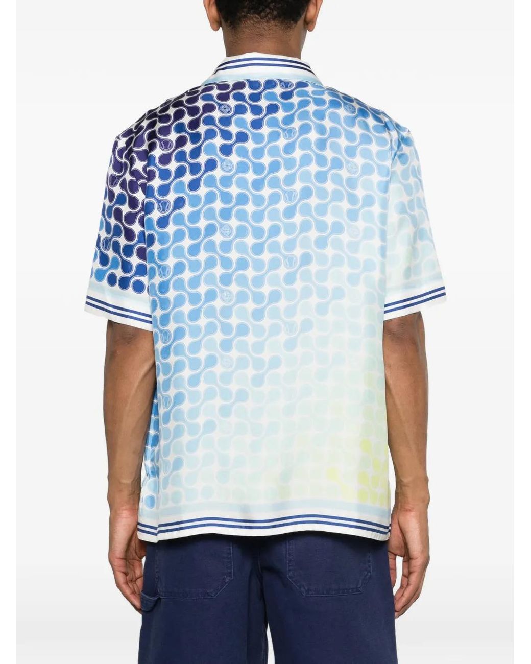 Casablanca Blue Silk Tennis Tile Short-Sleeve Shirt for men