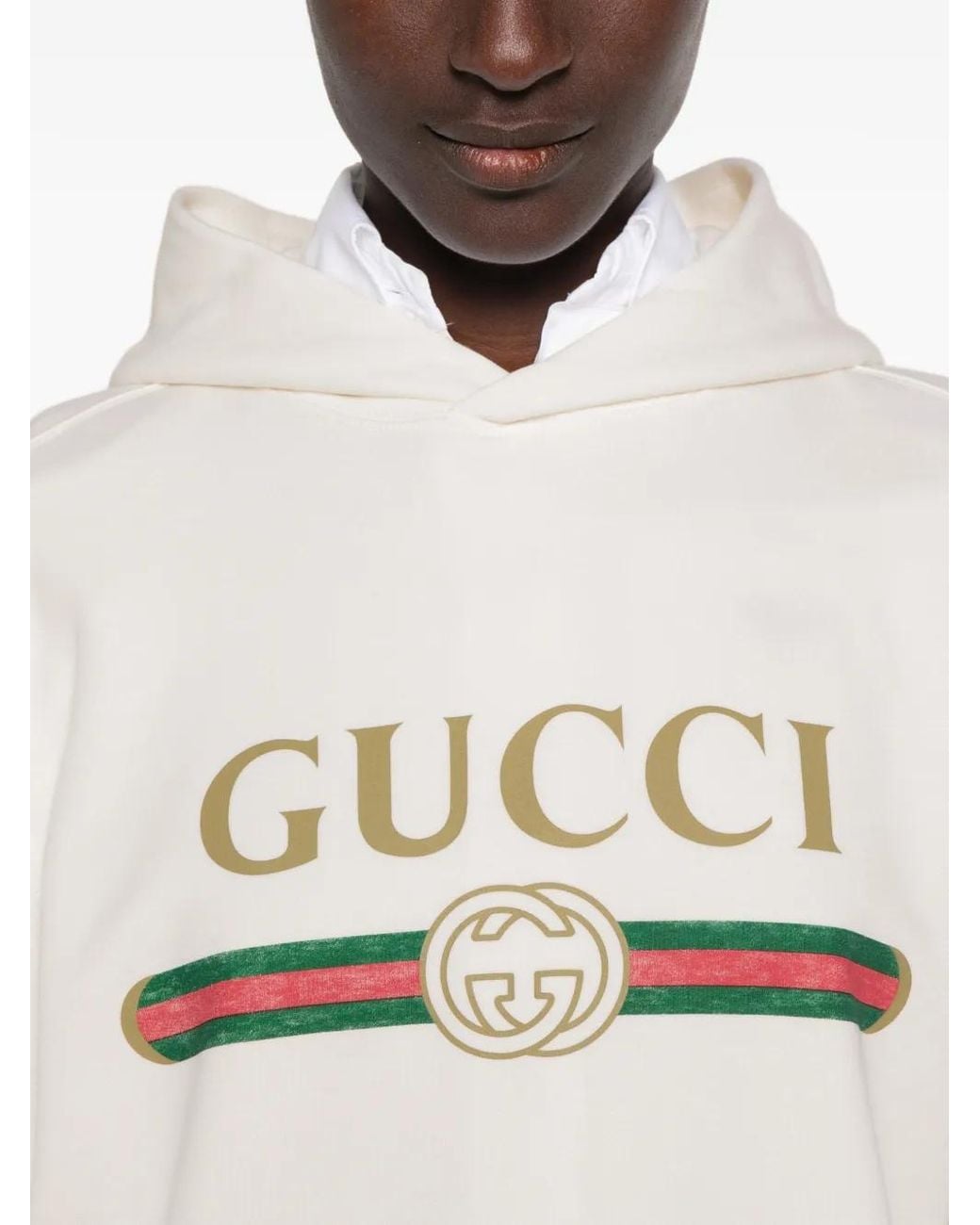 Gucci White Interlocking G Logo-Print Hoodie