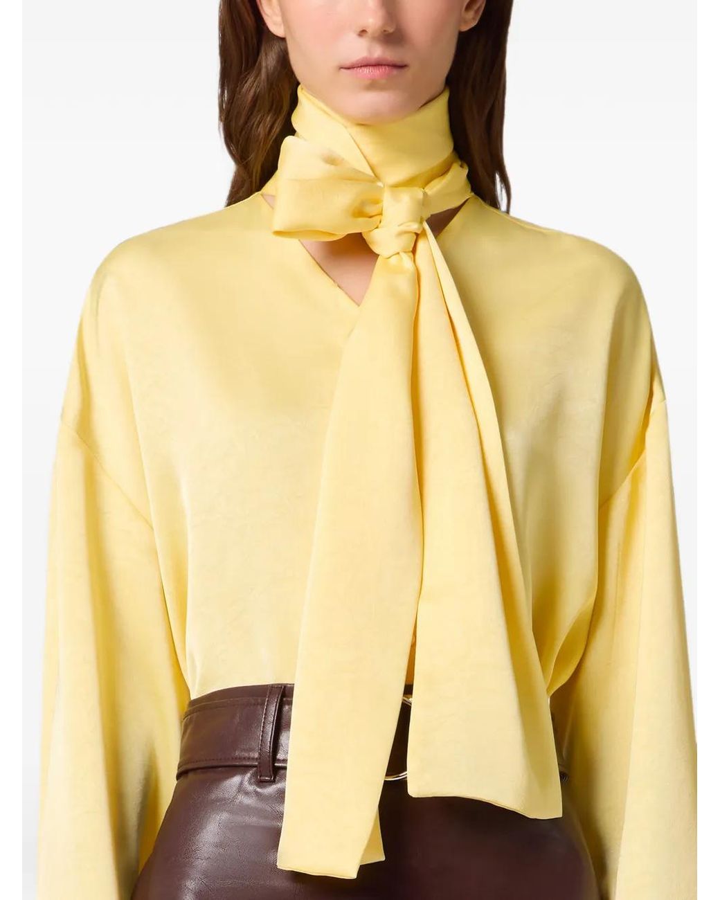 MSGM Yellow Pussy-Bow Long-Sleeve Blouse