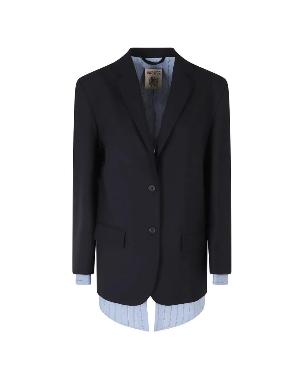Semicouture Blue Deana Layered-Detail Single-Breasted Blazer
