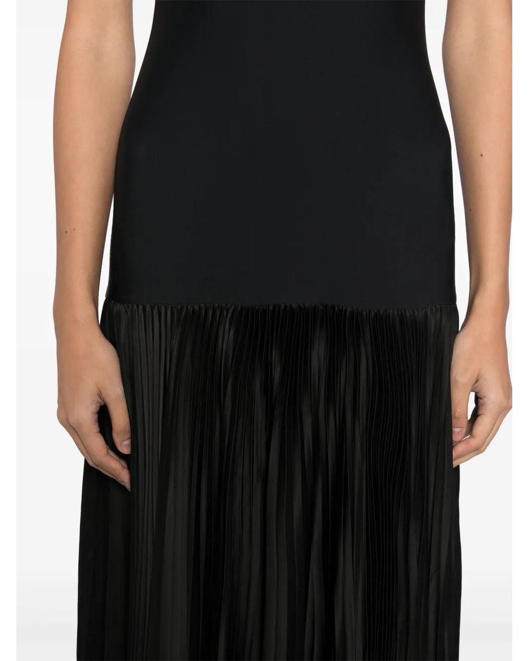 ALAINPAUL Black Sleeveless Pleat-Detail Evening Dress
