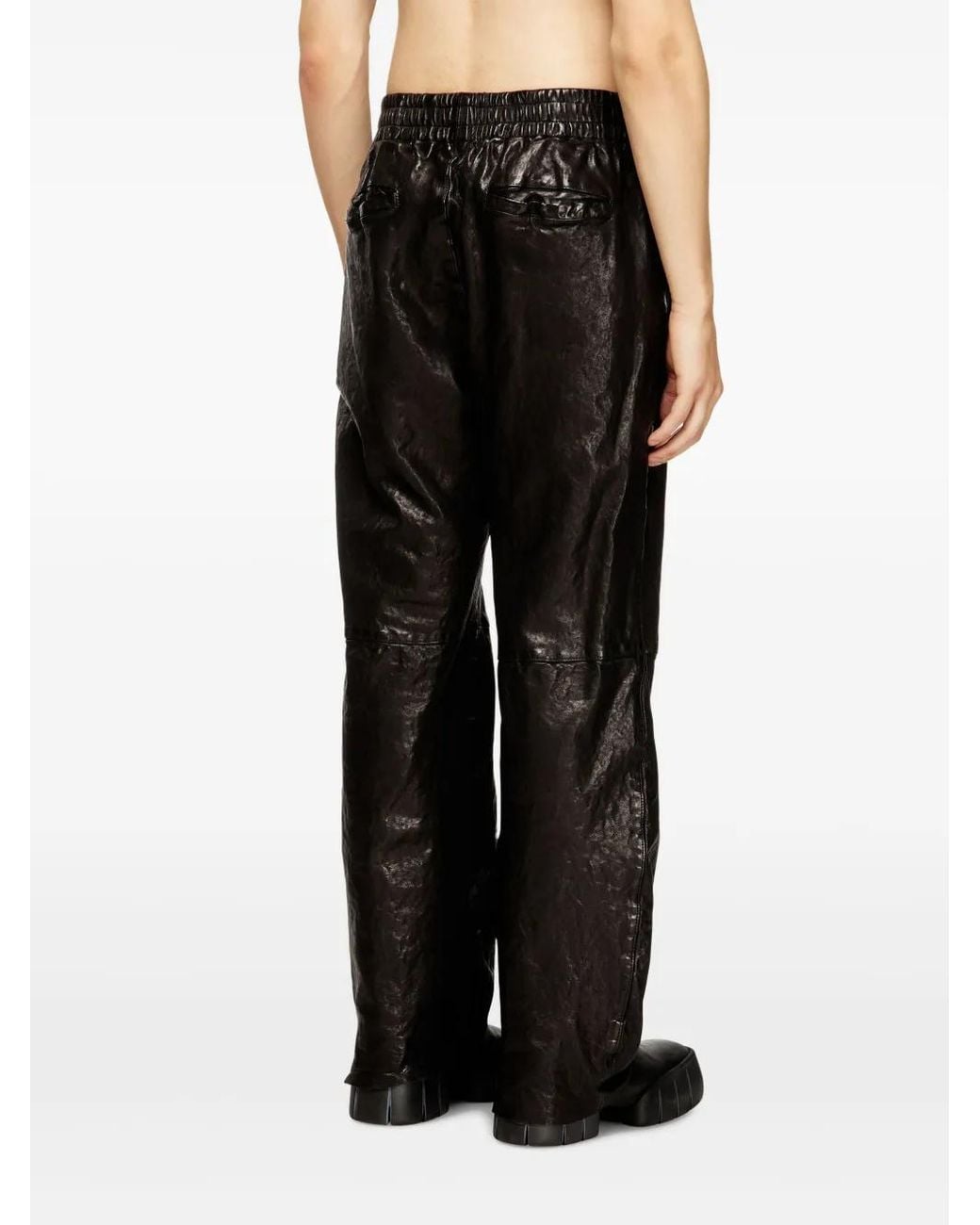 DIESEL Black P-Bru Leather Trousers for men
