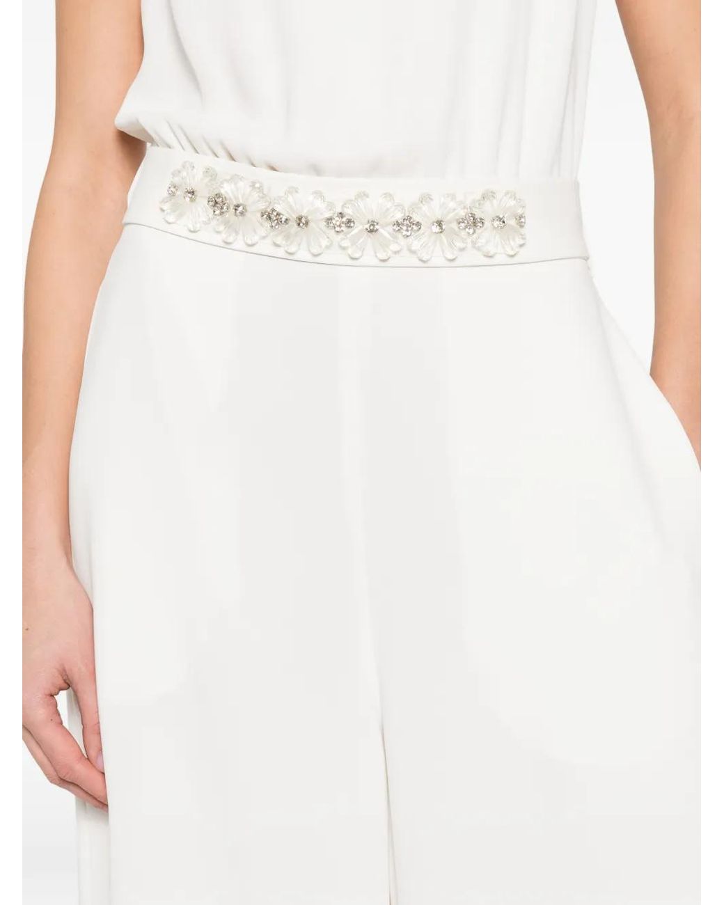 P.A.R.O.S.H. White Flower-Embellishment Jumpsuit