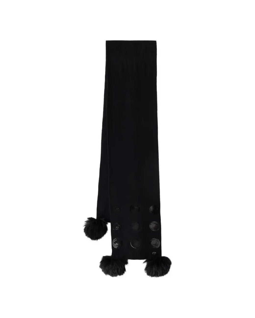Joseph Ribkoff Black Sequin-Embellished Pompom-Trim Scarf