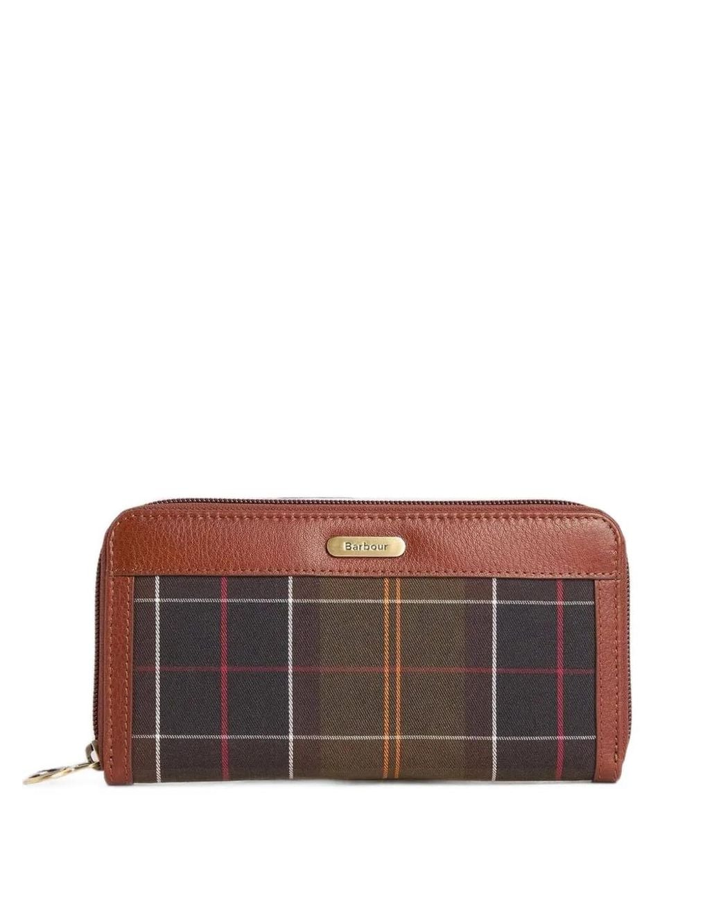 Barbour Brown Daphne Tartan Leather-Trim Clutch Bag
