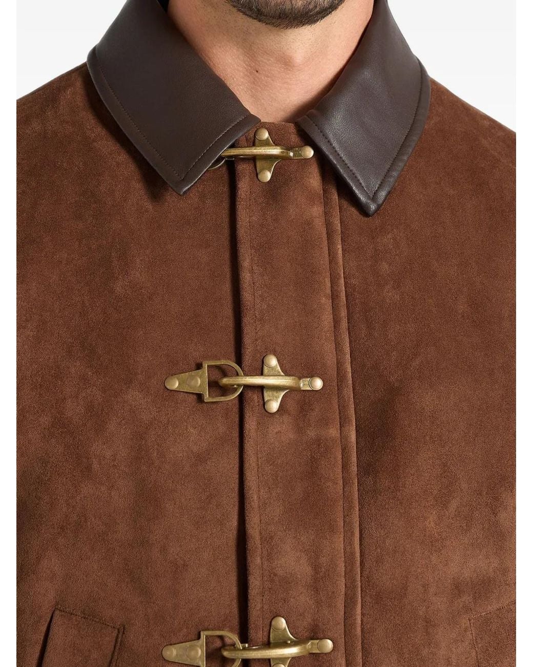 Manière De Voir Brown Nino Clasp-Detail Contrast-Stitch Jacket