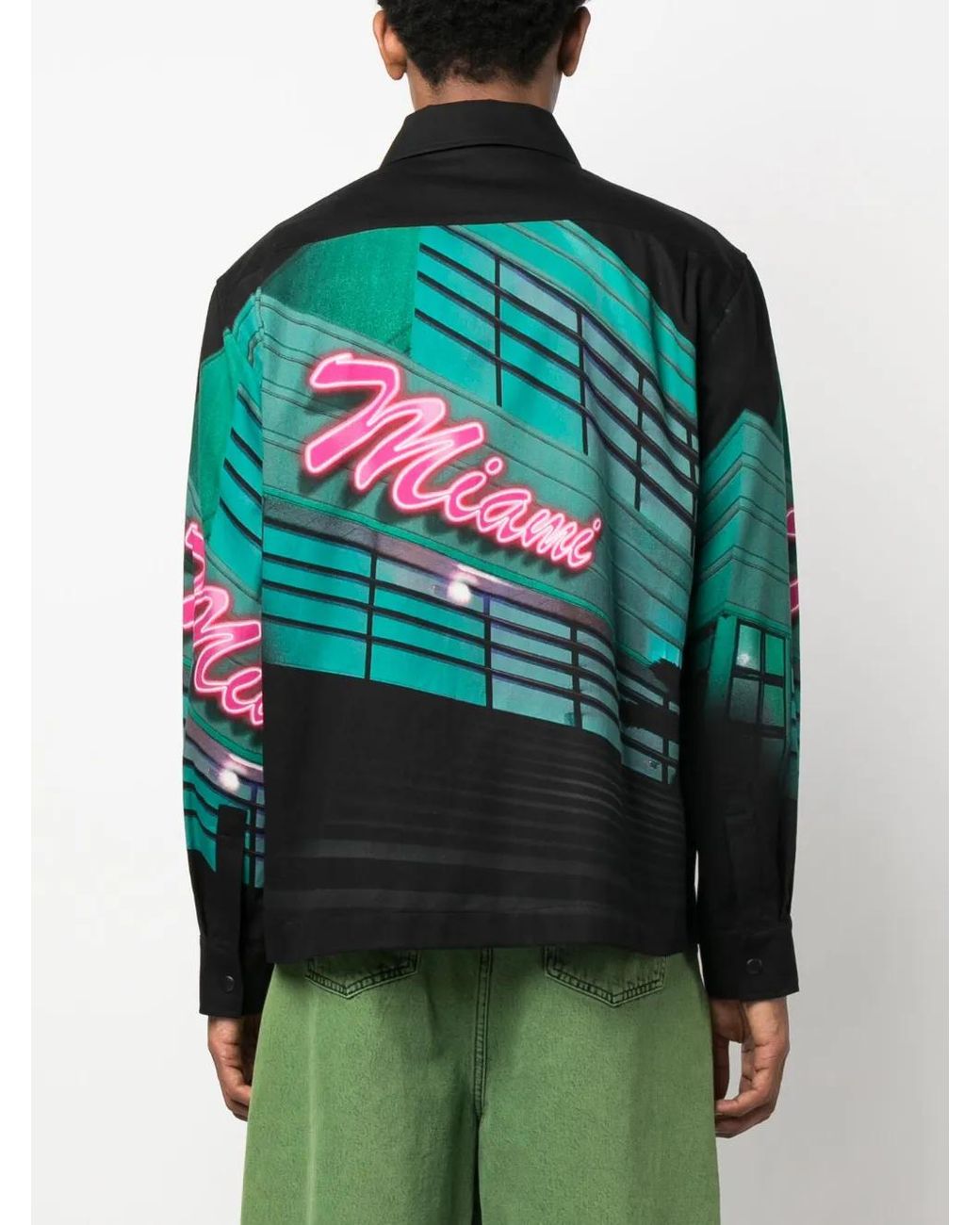 Palm Angels Green Miami-Print Cotton Jacket for men