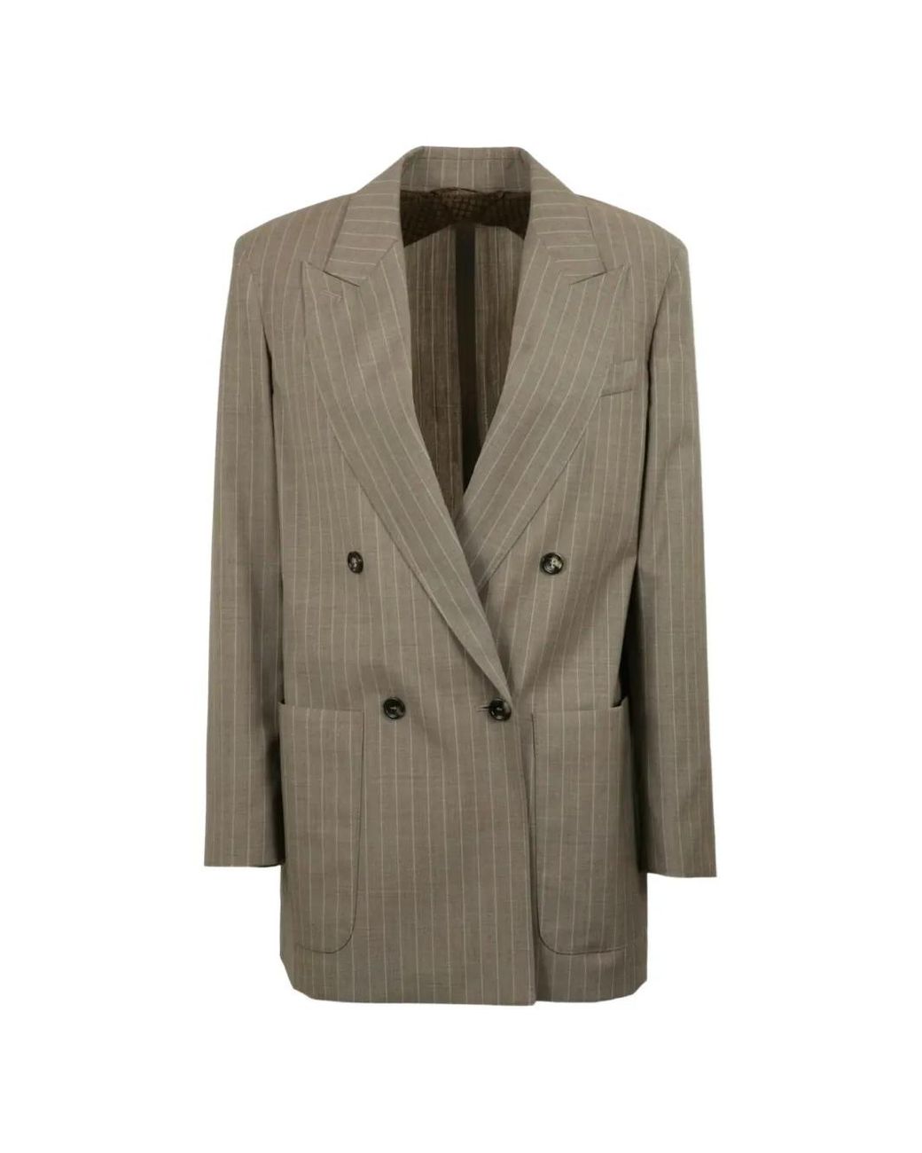 Max Mara Gray Pinstripe Double-Breasted Blazer